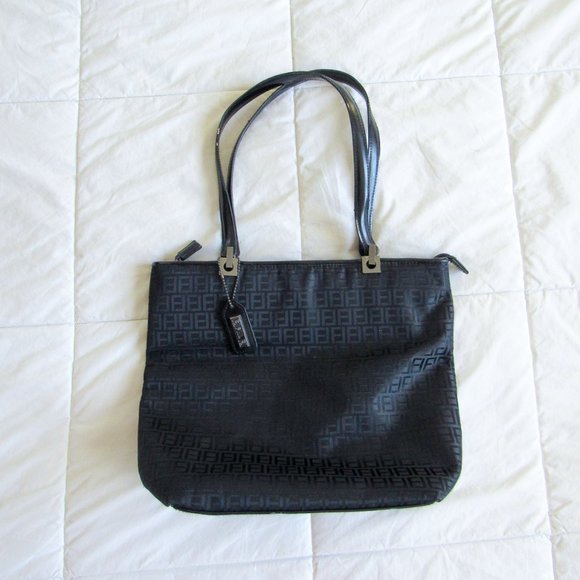 Chic All-Black Monogram Purse Vintage Printed Shoulder Bag Tote - Picture 7 of 7